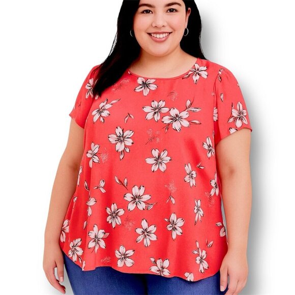 Torrid 2X Coral Floral Blouse Ruffle Back Hi-Low Hem Scoop Neck Top Summer - Picture 3 of 9